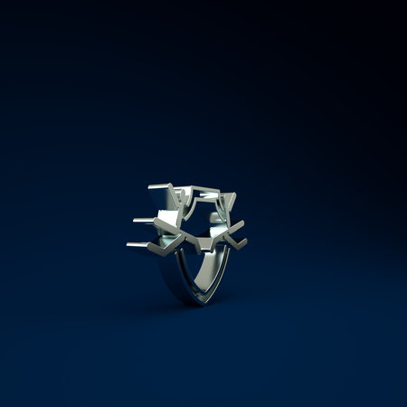 Silver Deer antlers on shield icon isolated on blue background. Hunting trophy on wall. Minimalism concept. 3d illustration 3D renderの写真素材