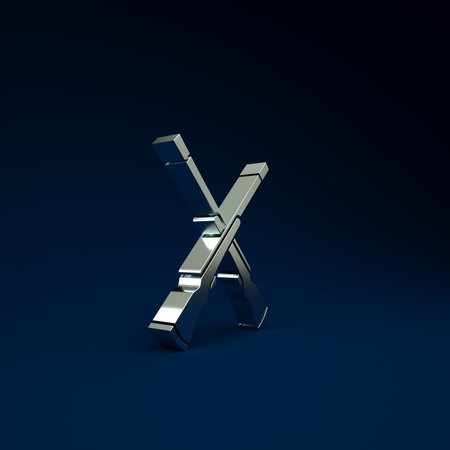 Silver Two crossed shotguns icon isolated on blue background. Hunting gun. Minimalism concept. 3d illustration 3D renderの写真素材