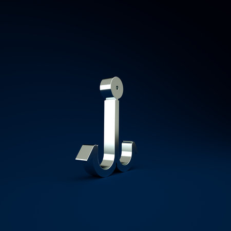 Silver Fishing hook icon isolated on blue background. Fishing tackle. Minimalism concept. 3d illustration 3D renderの写真素材