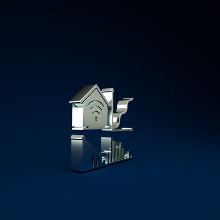 Silver Smart home with wifi icon isolated on blue background. Remote control. Minimalism concept. 3d illustration 3D renderの写真素材