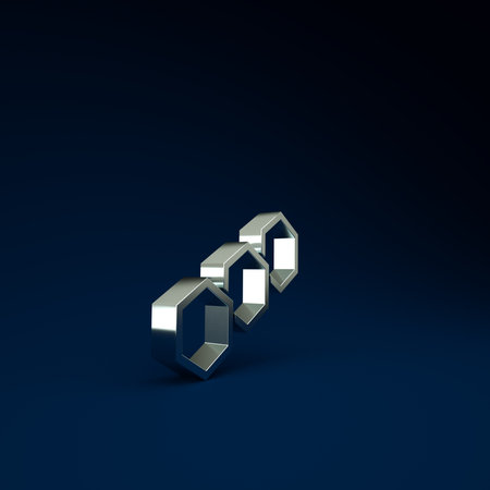 Silver Honeycomb icon isolated on blue background. Honey cells symbol. Sweet natural food. Minimalism concept. 3d illustration 3D renderの写真素材