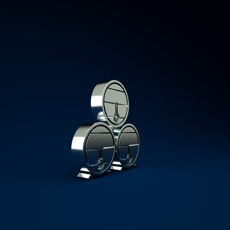 Silver Wooden barrel on rack with stopcock icon isolated on blue background. Minimalism concept. 3d illustration 3D renderの写真素材
