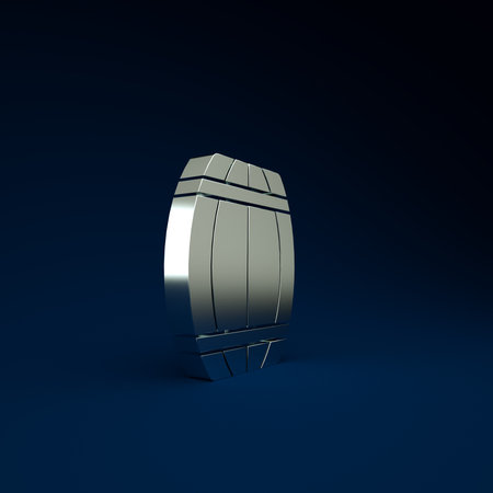Silver Wooden barrel icon isolated on blue background. Alcohol barrel, drink container, wooden keg for beer, whiskey, wine. Minimalism concept. 3d illustration 3D renderの写真素材