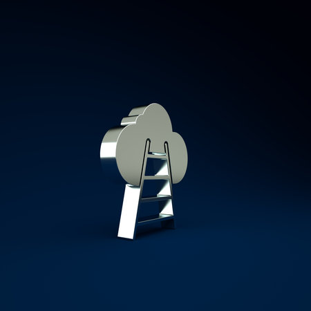 Silver Ladder leading to cloud icon isolated on blue background. Stairs leading to the cloud. Minimalism concept. 3d illustration 3D renderの写真素材