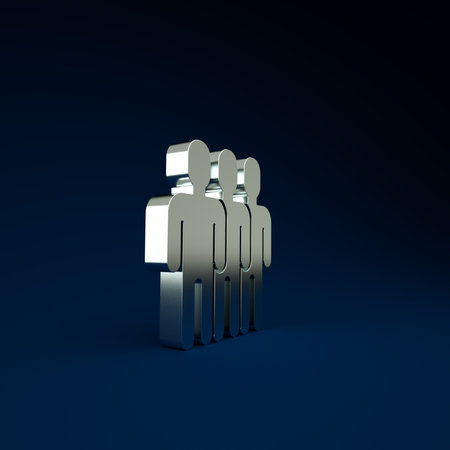 Silver Users group icon isolated on blue background. Group of people icon. Business avatar symbol - users profile icon. Minimalism concept. 3d illustration 3D renderの写真素材