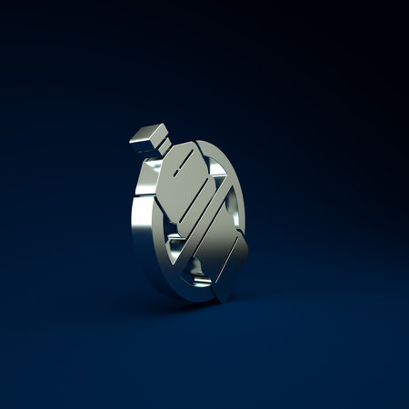 Silver No plastic bottle icon isolated on blue background. Minimalism concept. 3d illustration 3D renderの写真素材