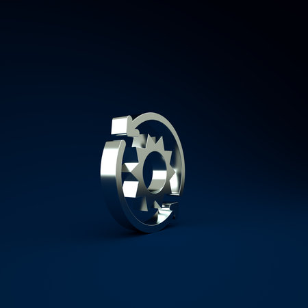 Silver Solar energy panel icon isolated on blue background. Sun with lightning symbol. Minimalism concept. 3d illustration 3D renderの写真素材