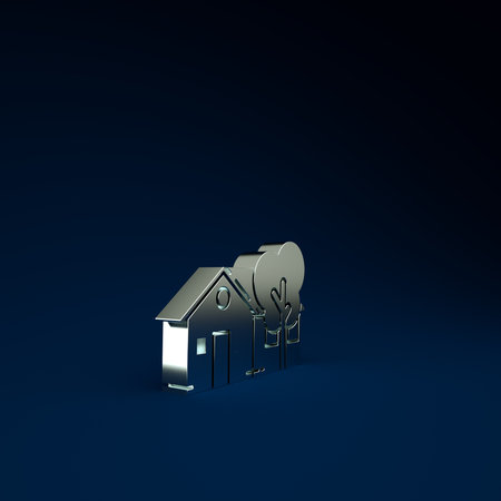 Silver Eco friendly house icon isolated on blue background. Eco house with tree. Minimalism concept. 3d illustration 3D renderの写真素材