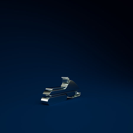 Silver Snowmobile icon isolated on blue background. Snowmobiling sign. Extreme sport. Minimalism concept. 3d illustration 3D renderの写真素材