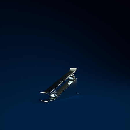 Silver Skateboard on street ramp icon isolated on blue background. Extreme sport. Sport equipment. Minimalism concept. 3d illustration 3D renderの写真素材