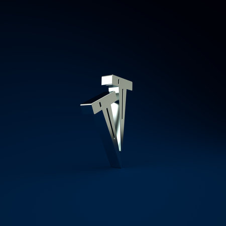 Silver Pegs for tents icon isolated on blue background. Extreme sport. Sport equipment. Minimalism concept. 3d illustration 3D renderの写真素材