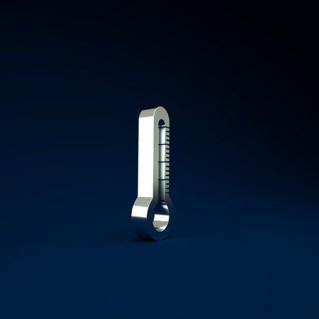 Silver Thermometer icon isolated on blue background. Minimalism concept. 3d illustration 3D render