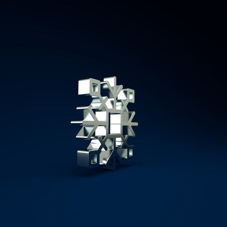Silver Snowflake icon isolated on blue background. Minimalism concept. 3d illustration 3D renderの写真素材