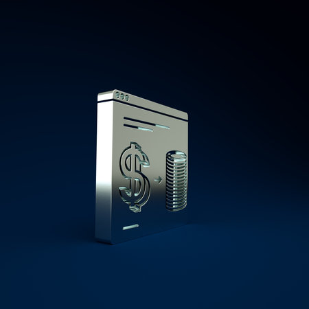Silver Online casino chips exchange on stacks of dollars icon isolated on blue background. Minimalism concept. 3d illustration 3D renderの写真素材