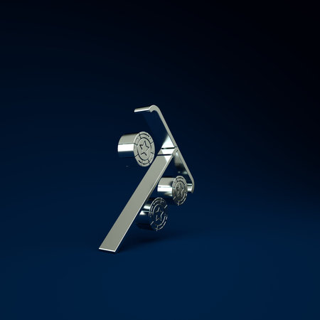 Silver Stick for chips icon isolated on blue background. Casino gambling. Minimalism concept. 3d...
