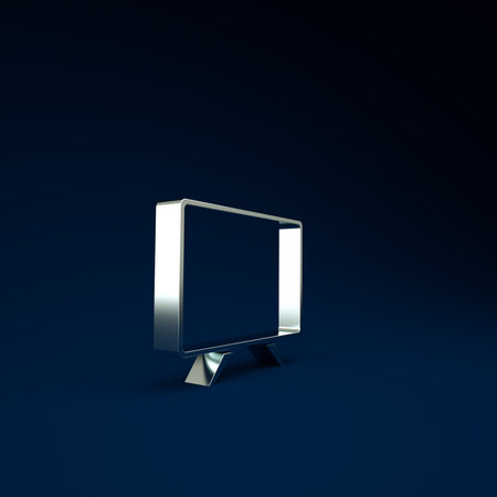 Silver Smart Tv icon isolated on blue background. Television sign. Minimalism concept. 3d illustration 3D renderの写真素材