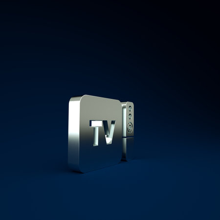 Silver Multimedia and TV box receiver and player with remote controller icon isolated on blue background. Minimalism concept. 3d illustration 3D renderの写真素材