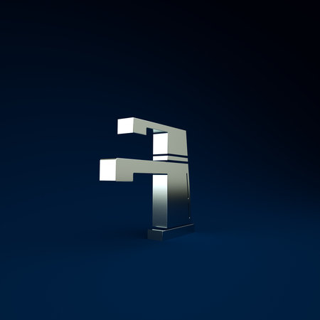 Silver Water tap icon isolated on blue background. Minimalism concept. 3d illustration 3D renderの写真素材