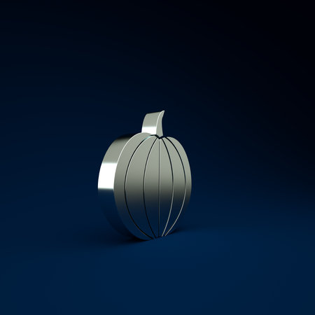 Silver Pumpkin icon isolated on blue background. Happy Halloween party. Minimalism concept. 3d illustration 3D renderの写真素材