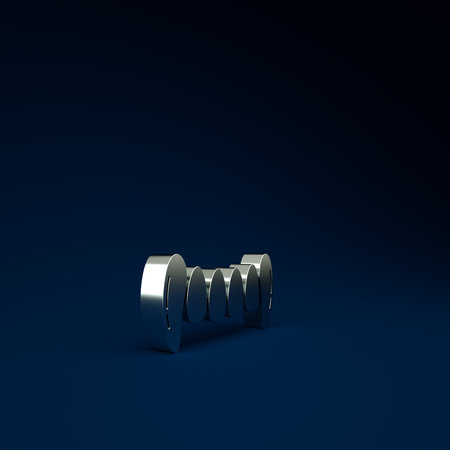 Silver Vampire teeth icon isolated on blue background. Happy Halloween party. Minimalism concept. 3d illustration 3D renderの写真素材