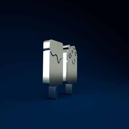 Silver Ice cream icon isolated on blue background. Sweet symbol. Minimalism concept. 3d illustration 3D renderの写真素材