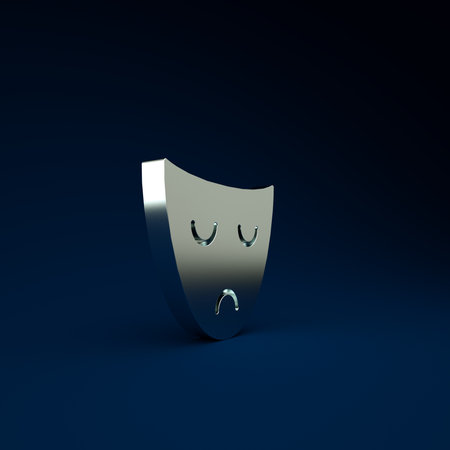 Silver Drama theatrical mask icon isolated on blue background. Minimalism concept. 3d illustration 3D renderの写真素材