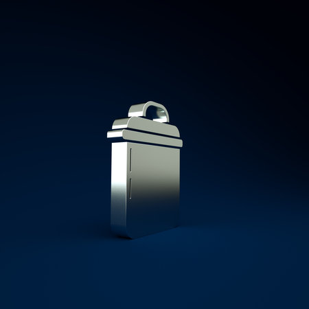 Silver Cooking pot icon isolated on blue background. Boil or stew food symbol. Minimalism concept. 3d illustration 3D renderの写真素材