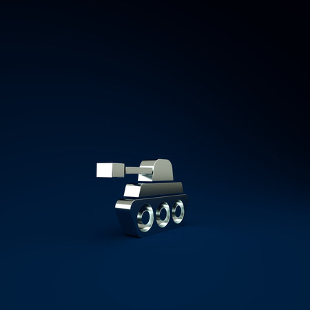 Silver Military tank icon isolated on blue background. Minimalism concept. 3d illustration 3D renderの写真素材