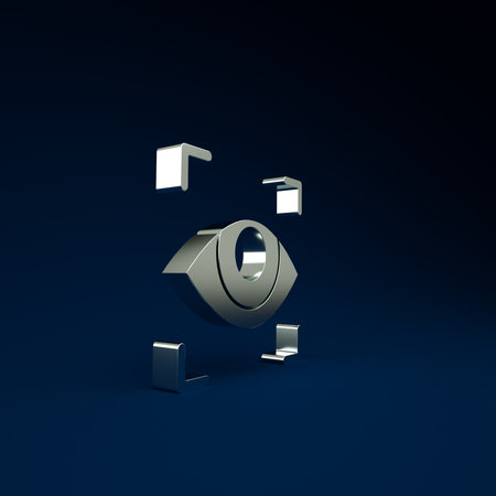 Silver Eye scan icon isolated on blue background. Scanning eye. Security check symbol. Cyber eye sign. Minimalism concept. 3d illustration 3D renderの写真素材