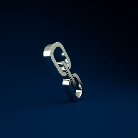 Silver Chain link icon isolated on blue background. Link single. Minimalism concept. 3d illustration 3D renderの写真素材