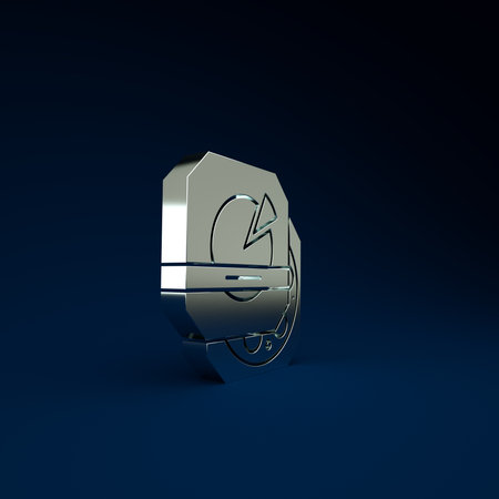 Silver Pizza in cardboard box icon isolated on blue background. Box with layout elements. Minimalism concept. 3d illustration 3D renderの写真素材