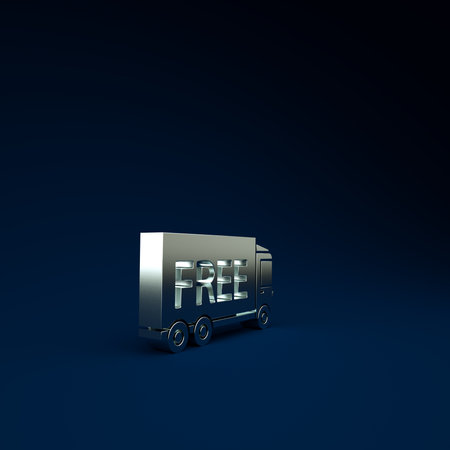 Silver Free delivery service icon isolated on blue background. Free shipping. 24 hour and fast delivery. Minimalism concept. 3d illustration 3D renderの写真素材