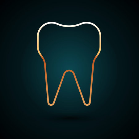 Gold line Tooth icon isolated on dark blue background. Tooth symbol for dentistry clinic or dentist...