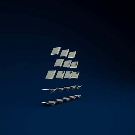 Silver Rain and waves icon isolated on blue background. Rain cloud precipitation with rain drops....