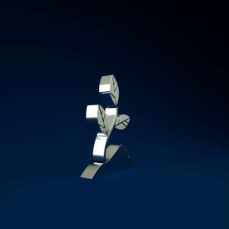 Silver Sprout icon isolated on blue background. Seed and seedling. Leaves sign. Leaf nature. Minimalism concept. 3d illustration 3D renderの写真素材