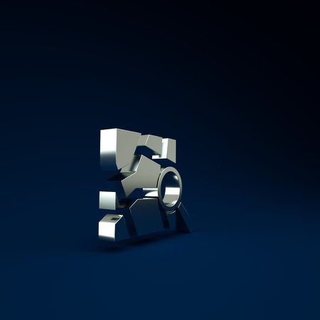 Silver Folded map with location marker icon isolated on blue background. Minimalism concept. 3d...