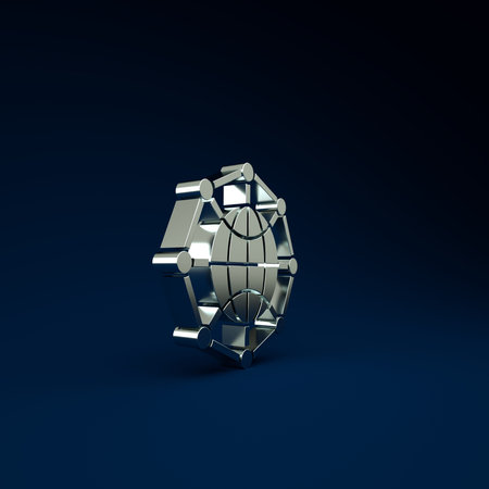 Silver Global technology or social network icon isolated on blue background. Minimalism concept. 3d...