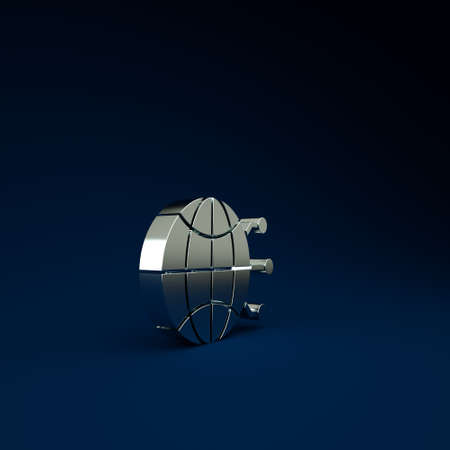 Silver Global technology or social network icon isolated on blue background. Minimalism concept. 3d illustration 3D renderの写真素材