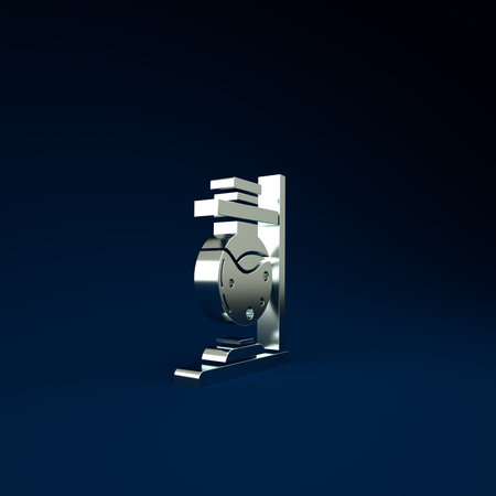 Silver Glass test tube flask on fire heater experiment icon isolated on blue background. Laboratory...