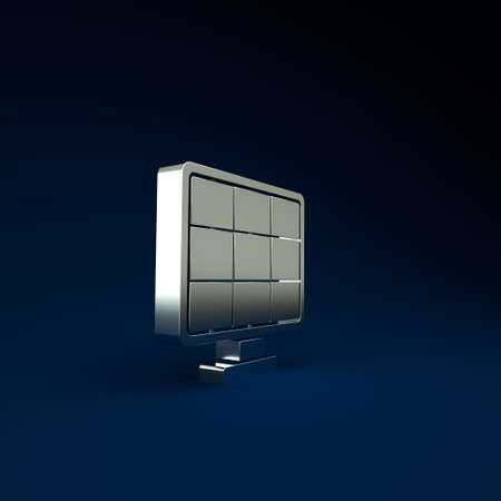 Silver Solar energy panel icon isolated on blue background. Minimalism concept. 3d illustration 3D renderの写真素材