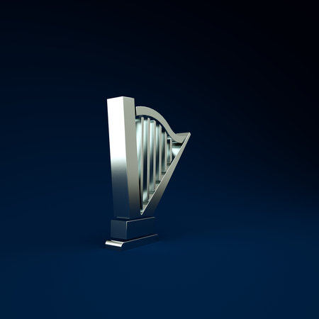 Silver Harp icon isolated on blue background. Classical music instrument, orhestra string acoustic...