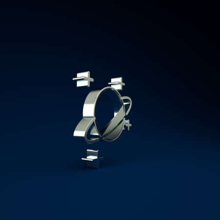 Silver Planet icon isolated on blue background. Minimalism concept. 3d illustration 3D renderの写真素材