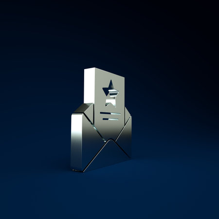 Silver The arrest warrant icon isolated on blue background. Police badge with document. Warrant,...