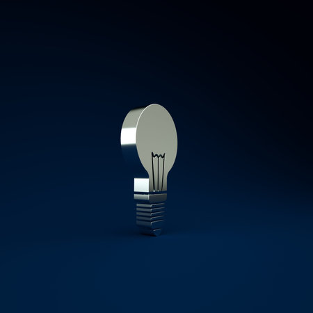Silver Light bulb with concept of idea icon isolated on blue background. Energy and idea symbol. Inspiration concept. Minimalism concept. 3d illustration 3D renderの写真素材