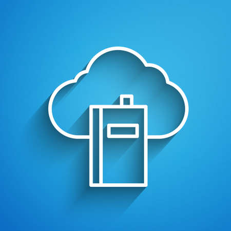 White line Cloud or online library icon isolated on blue background. Internet education or distance training. Long shadow. Vector Illustrationのイラスト素材