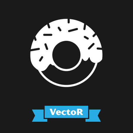 White Donut with sweet glaze icon isolated on black background. Vectorのイラスト素材