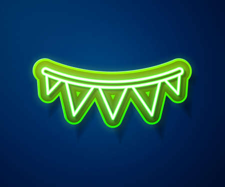 Glowing neon line Carnival garland with flags icon isolated on blue background. Party pennants for birthday celebration, festival decoration. Vectorのイラスト素材