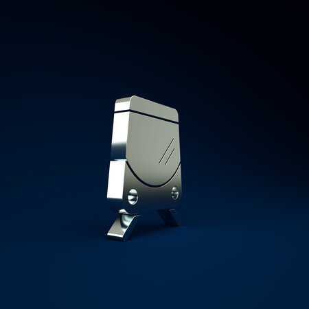 Silver Tram and railway icon isolated on blue background. Public transportation symbol. Minimalism...