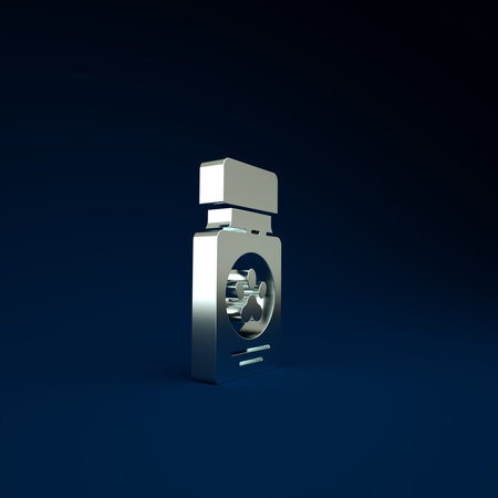 Silver Dog medicine bottle and pills icon isolated on blue background. Container with pills....