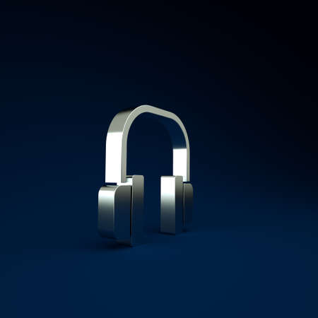 Silver Headphones icon isolated on blue background. Earphones. Concept for listening to music, service, communication and operator. Minimalism concept. 3d illustration 3D renderの写真素材